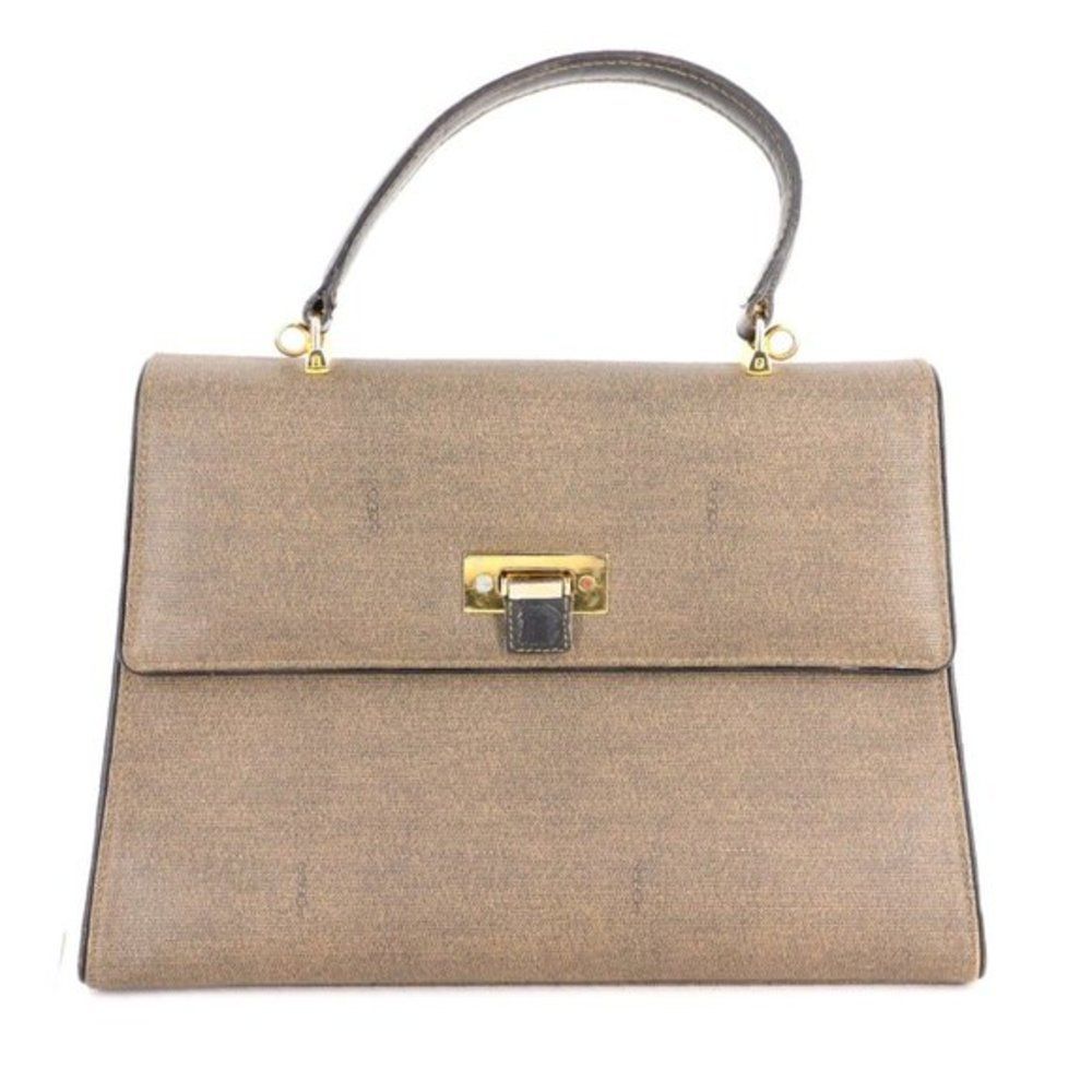 Authentic Vintage FENDI Oatmeal Coated Canvas Logo Top Handle Handbag